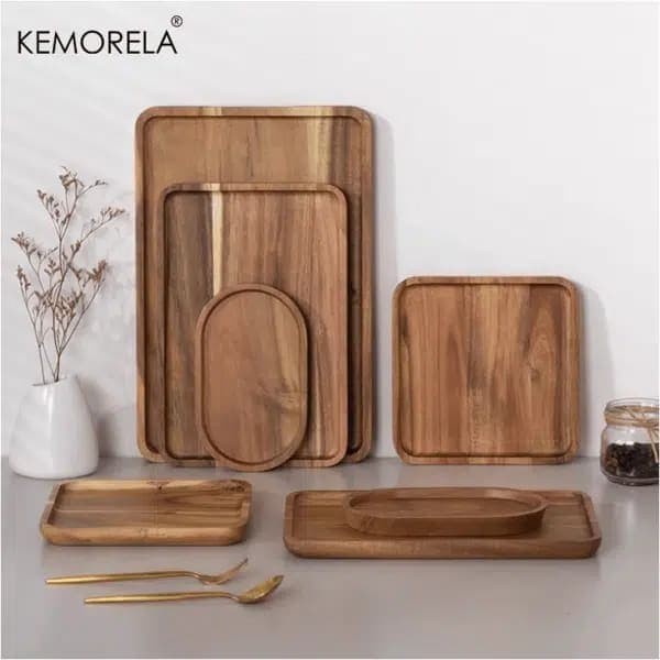 Bandeja de madera decorativa para té y café