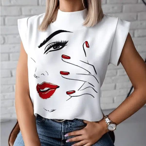 Camiseta de mujer de verano sin mangas cuello redondo