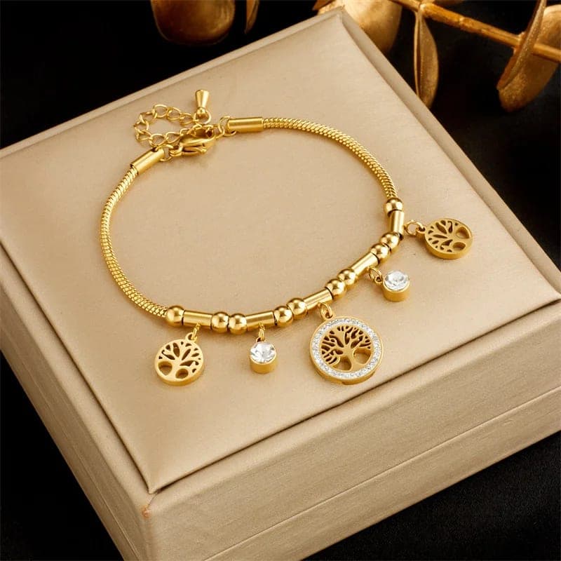 Pulsera árbol de la vida en acero dorado: ¿vale €2?